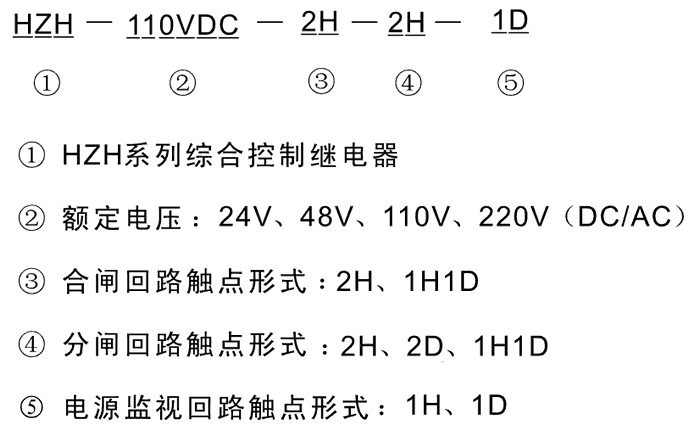 HZH-220VDC-1H1D-1H1D-1D型号及其含義
